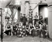 Aboard the U.S.S. New York circa 1896. A champion boat crew